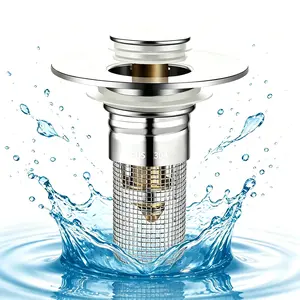 Drain Screen Bathroom Sink Stopper Hair Stopper, Pop Up Sink Drain Filter with Removable Stainless Steel Strainer Basket Hair Stopper, for US Bathroom Sink Stopper Replacement.