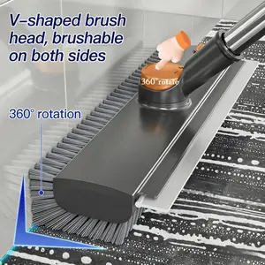 Floor brush, grout brush, floor scrubbing brush, toilet and bathroom gap brush, thickened stiff-bristled brush for bathroom cleaning, dual-use for scrubbing and water scraping