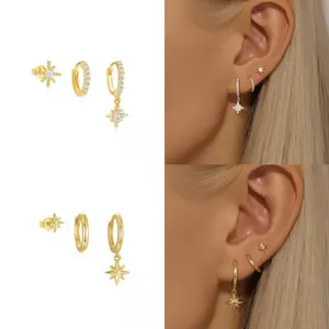 Fashionable and versatile earring set, simple eight-pointed star pendant earrings DDES0595, high-end earrings 14K Gold-Plated