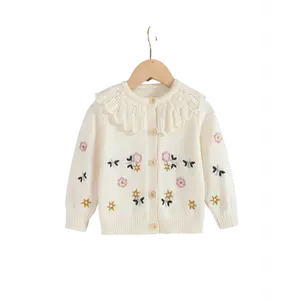 A Must-Have Item for Autumn 2025! Floral Collar Knitted Cardigan for Baby Girls-Super Versatile Long Sleeve Sweater