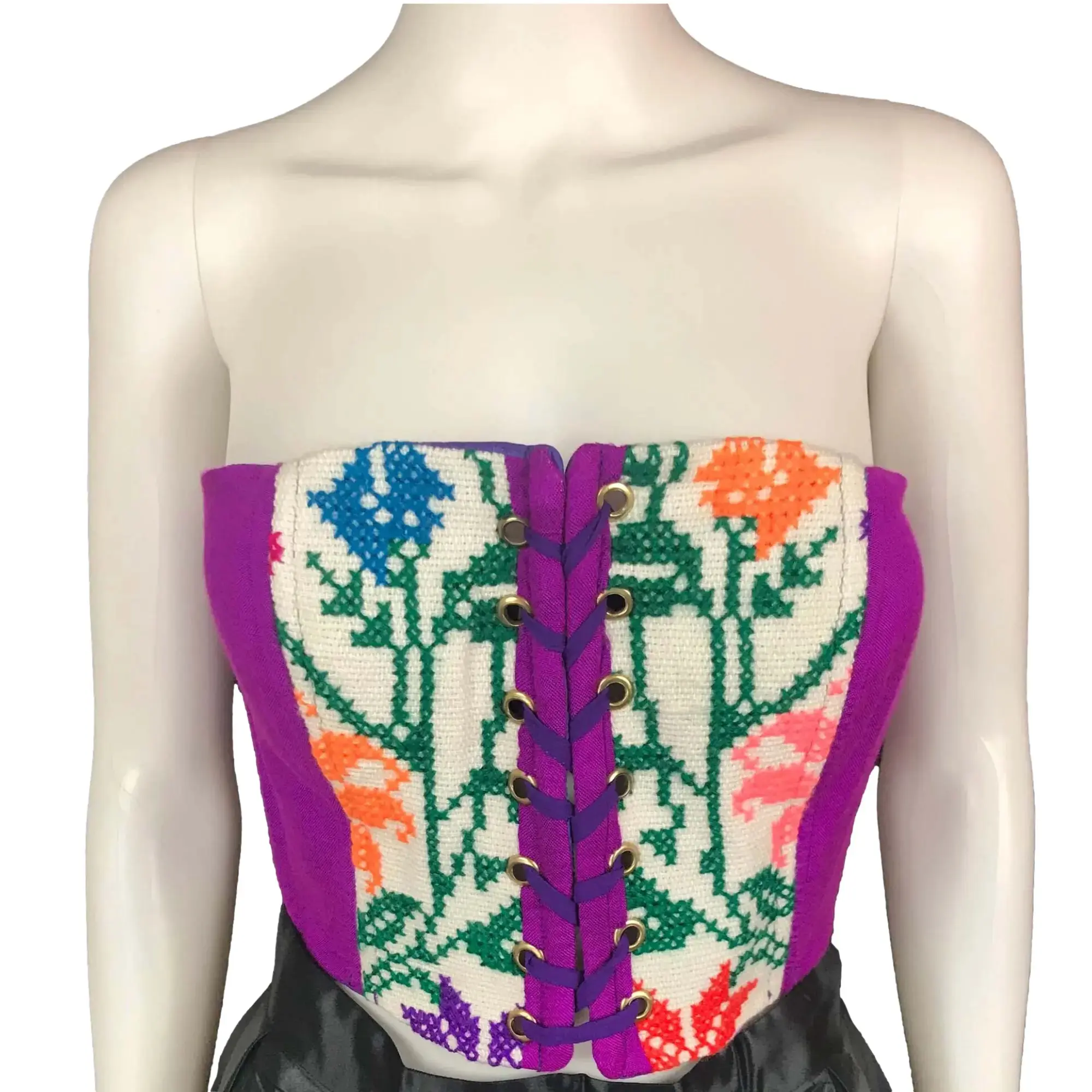 Mexican Fashion Embroidered Corset - Nayibi Mexico Potosi Violet Corset