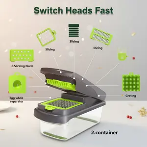 Multifunctional Vegetable Chopper - Manual Food Slicer Dicer with Container, Kitchen Veggie Cutter for Onion, Carrot, Garlic - Plastic Kitchen Gadget Set with Drain Basket & Hand Protector visible design raccoon  cheese  grater lychee  peelers Heavy Duty