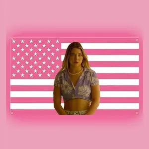 Madelyn Cline American Flag Tapestry – perfect Outer Banks merch featuring Sarah! This pink wall hanging is great as cover art or a music banner, making it an ideal addition to college decor.