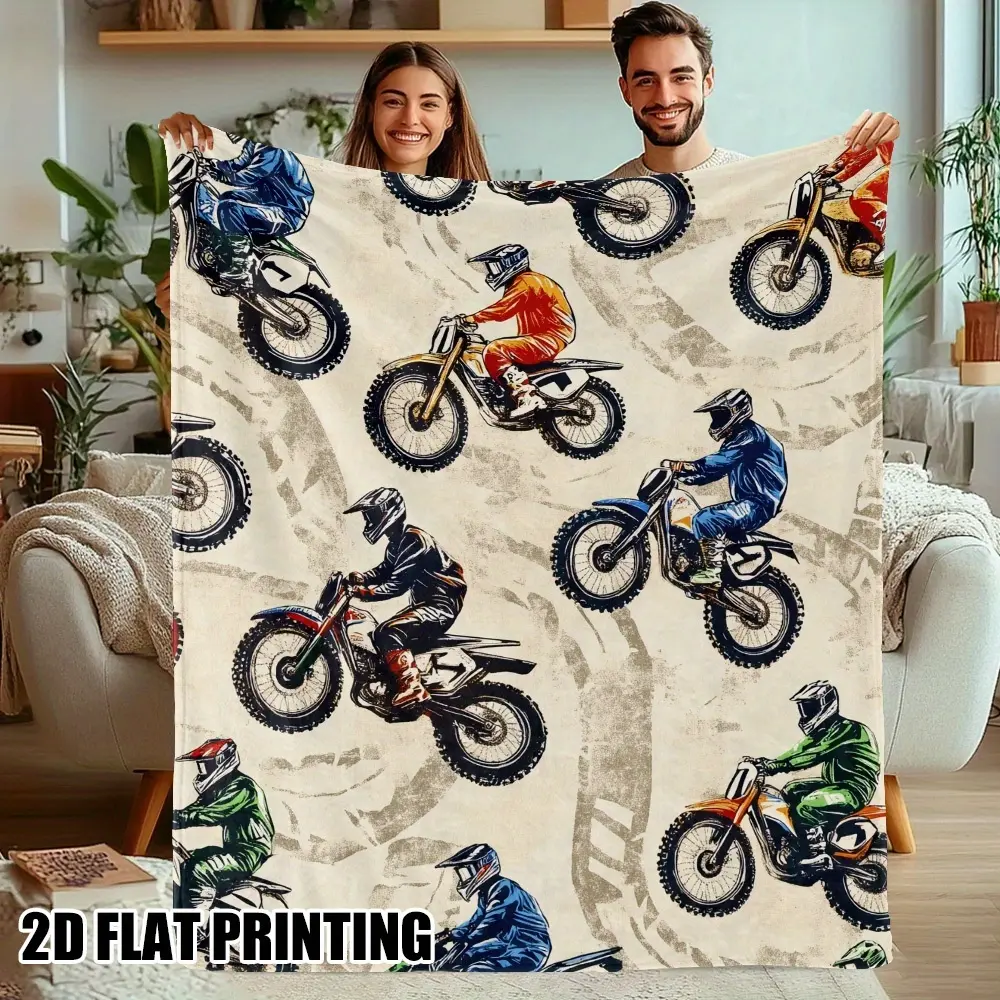 Motocross Dirt Bike Flannel Fleece Throw Blanket, Ultra Soft Cozy Warm Plush Blanket for Motorcycle Riders, Cool Sports Decor for Couch Bedroom, Lightweight All Season Blanket Perfect Gift for Boys Men Teens Racing Lovers
