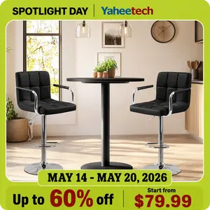 【Heavy Duty】Yaheetech 2-Piece Bar Stools Adjustable Counter Stools Bar Chairs Synthetic Leather Modern Design Swivel Barstools Gas Lift Stools for Kitchen Counter 360 Degree Swivel Seat Top