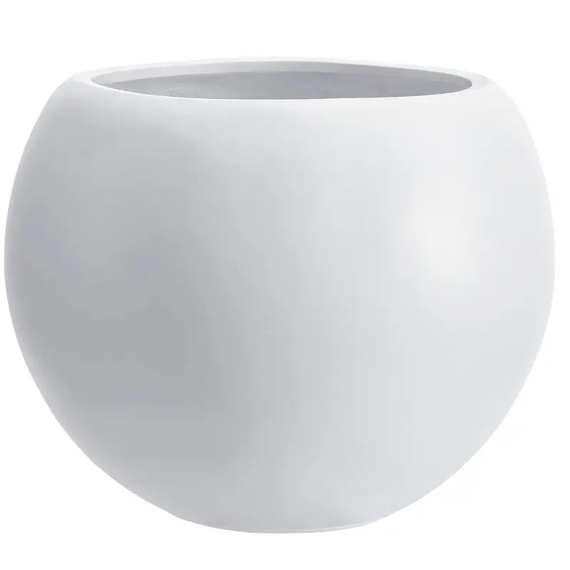 12-in Wide Large Round Fiberstone Planter - Drain-Safe Pots for Plants with Drainage Hole, Modern White Indoor/Outdoor Containers, Big-Plant Fit 2000+ ml Home Patio Decor 12-inch Wide Pot Opening
