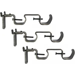 Double Rod Curtain Brackets, Set of 3 - Bronze Finish, Heavy-Duty Steel, No-Drill Option with Anchors & Hardware