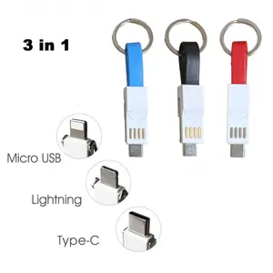 3pcs Keychain Charger Lightning Type C Micro USB 3 in 1 Multi Fast Charging Cable Portable Travel Short Charging Cord Compatible iPhone Android All Smart Phones, Smartphone, Cellphone and Smart Device