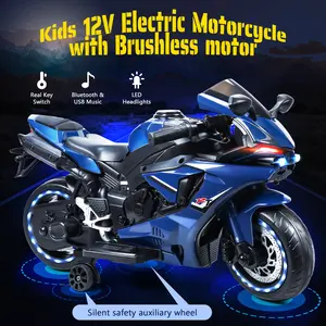 Electric Motorcycle for Kids, Speed Up to 9mph Ride-On Motorcycle with Safety Auxiliary Wheels, Electric Dirt Bike for Children (12V Battery)
