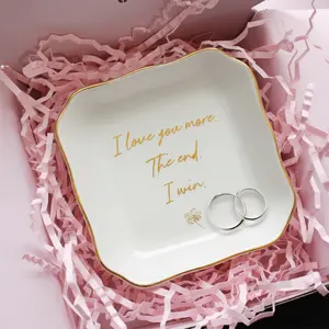 OASSIE Valentines Gifts for Her - Anniversary, Wedding, Engagement, Birthday Gifts for Women, Girlfriend, Wife, Couples - 4"x4" Porcelain Jewelry Dish Tray