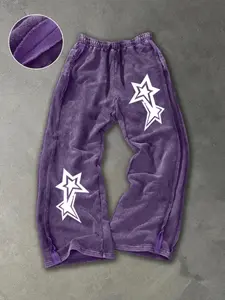 Men's washed cotton straight-leg trousers Pants with star print, available in multiple colors, Menswear. Casual and stylish, comfortable to wear, suitable for all seasons.