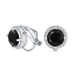 Traditional 2CT Round CZ Halo Clip-On Earrings Silver Plated For Non-Pierced 7MM