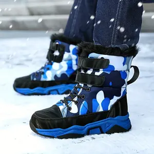 NewNewBoys' Winter Snow Boots with Camo Camouflage Design, Non-Slip TPR Sole & Warm Lining - Blue/Green Camo & Black/Grey Patterns, Round Toe Durable Fabric/PU Upper for Outdoor Winter Activities ( & Youth Sizes)