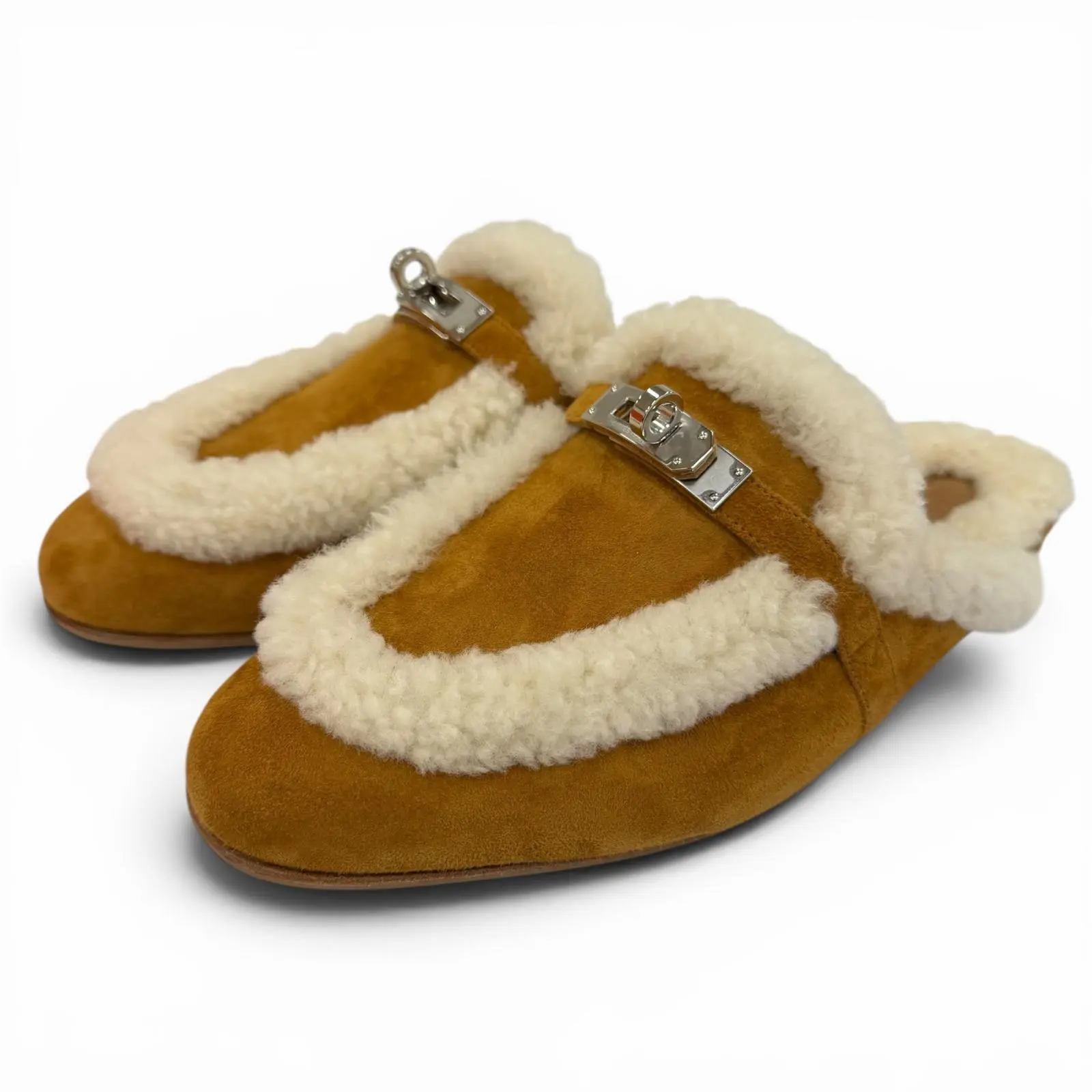 Pre-owned HERMÈS Lambskin Small Leather Goods Hermes Mule Oz Kelly buckle Sheepskin Mules