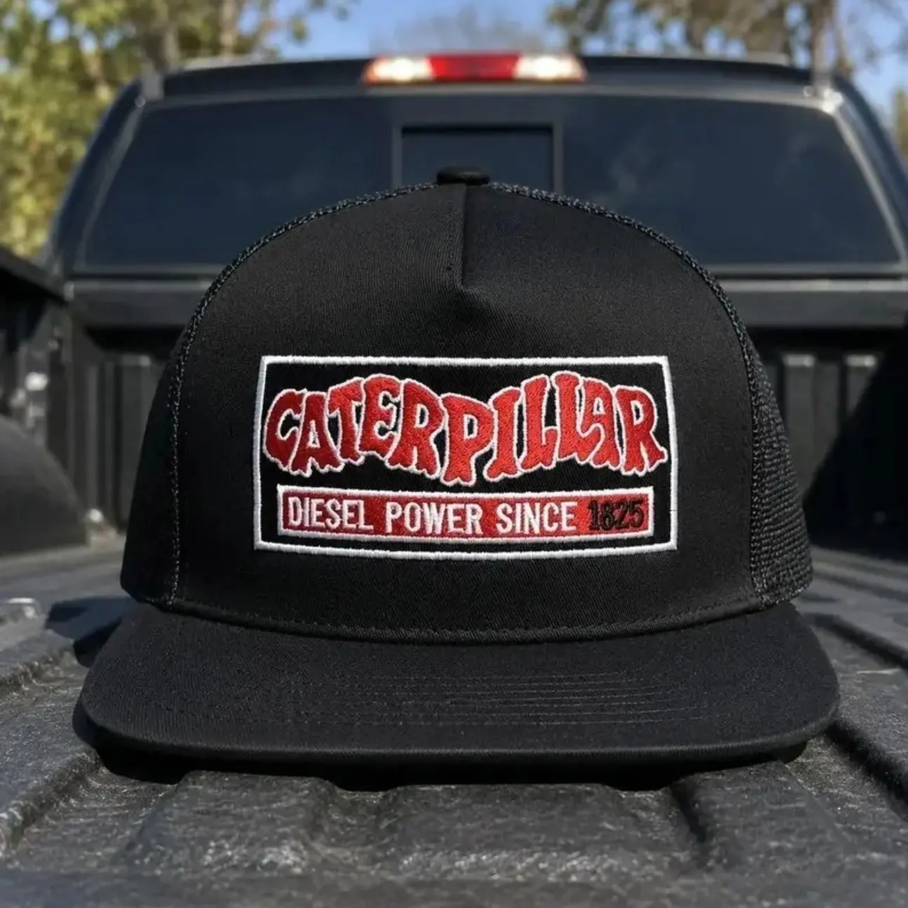 Caterpillar Trucker Hat | Diesel Power Since 1825 7 Panel Mesh Snapback | CAT Flat Bill Workwear Cap | Gift for Him