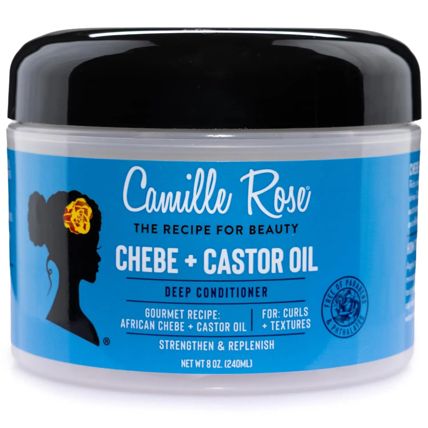 Black Castor Oil + Chebe Intensive Nourishing Vegan Deep Conditioner, Haircare Moisturizer for Dry Damaged Textured Curly Hair - Strengthen, Replenish Moisture, Revitalize, 8 Oz