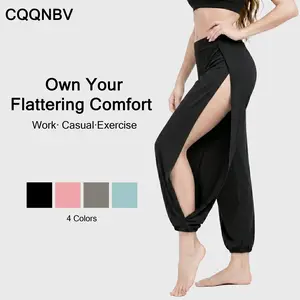 CQQNBV Women’s High-Waisted High-Slit Beach Pants - Sexy Cutout, Loose-Fit Athleisure Sweatpants for Gym, Yoga
