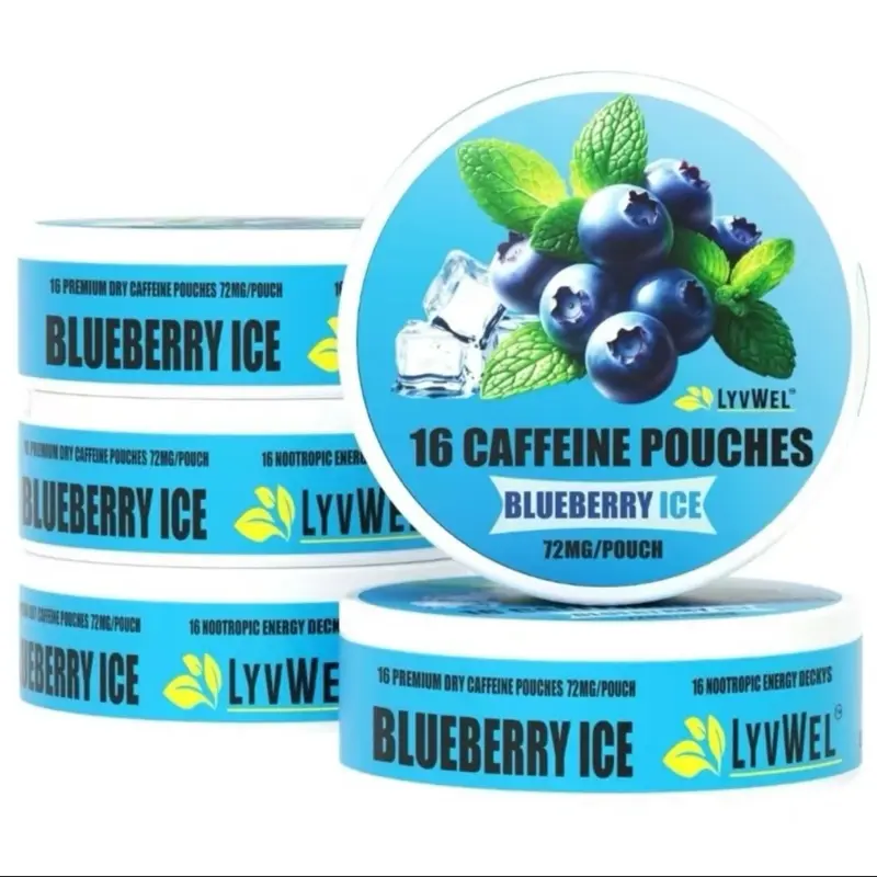 Blueberry Ice 5-Pack 72mg Caffeine Each Pouch - 16 Pouches Each Jar - Beverage, Energy Sport neuro healthy c affine Sugar-Free Energy Drink Nootropic Sports vitamin b6 juice lyvwel energy  drink Fruit Hydration Immunity Packets