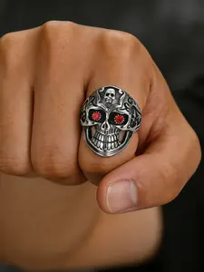 Hip Hop Punk Zircon Skull Ring, Stainless Steel Non Fading, Vintage Personalized Men's Ring, Versatile for Daily Wear and Party Accessories, Sparkling Rings, Punk Style Ring