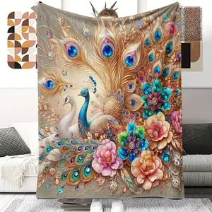 Peacock-Themed Flannel Blanket - Soft, Warm And Comfortable for Sofas, Beds, Offices And Travel - a Four-Season Gift for Family And Friends