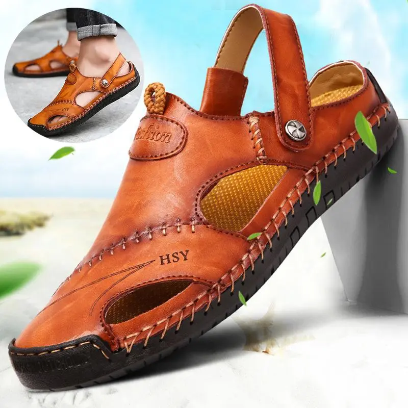 Men's Closed-Toe Adjustable Sandals - Summer Fashion Slippers for Beach Use