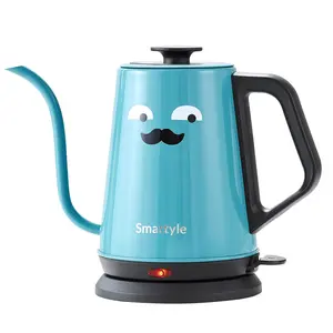 1000W Cute Blue Gooseneck Electric Kettle, 1.0L Stainless Steel, Auto Shut-Off