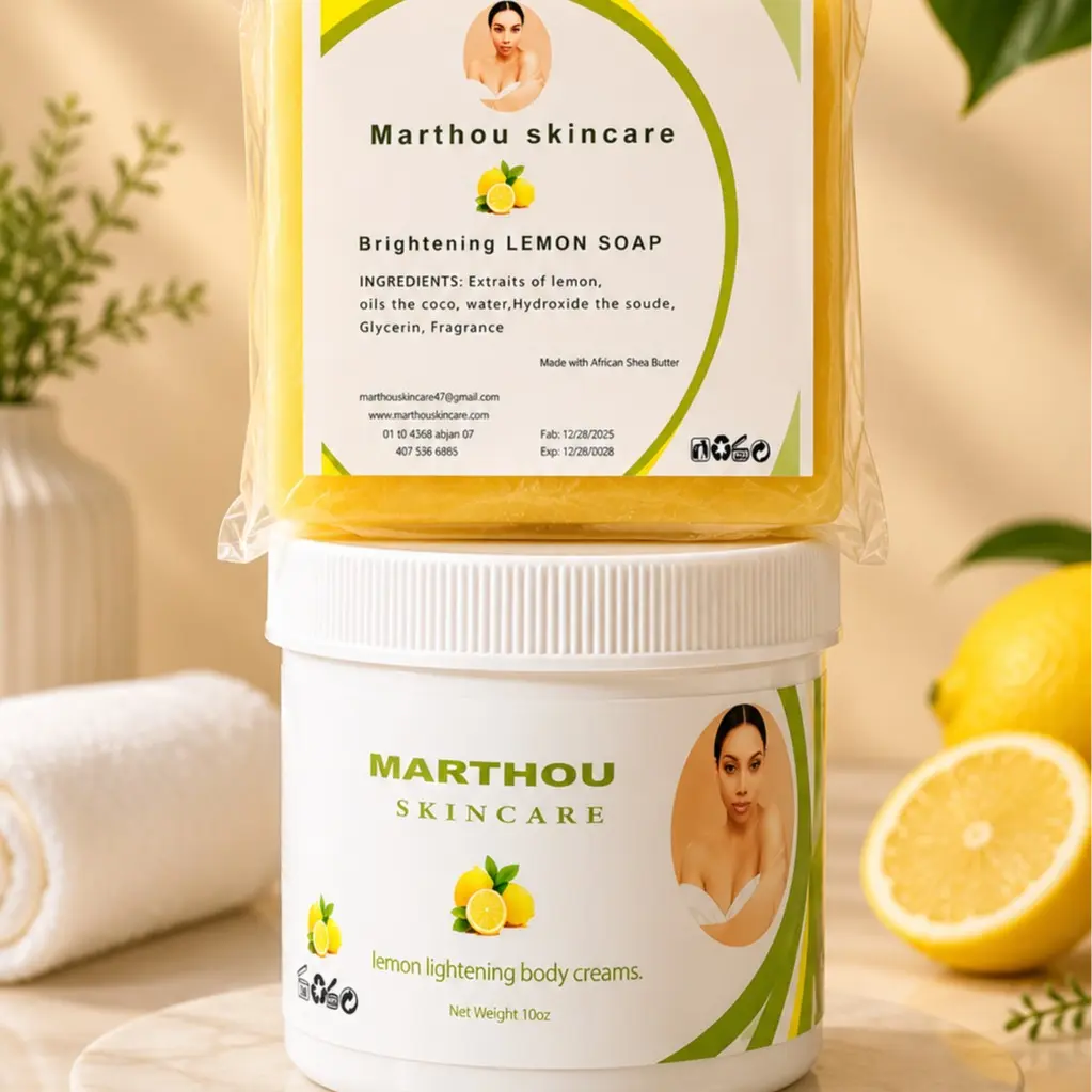 Marthou Skincare Bundle - Lemon Set Cream 10oz & Brightening Lemon Soap