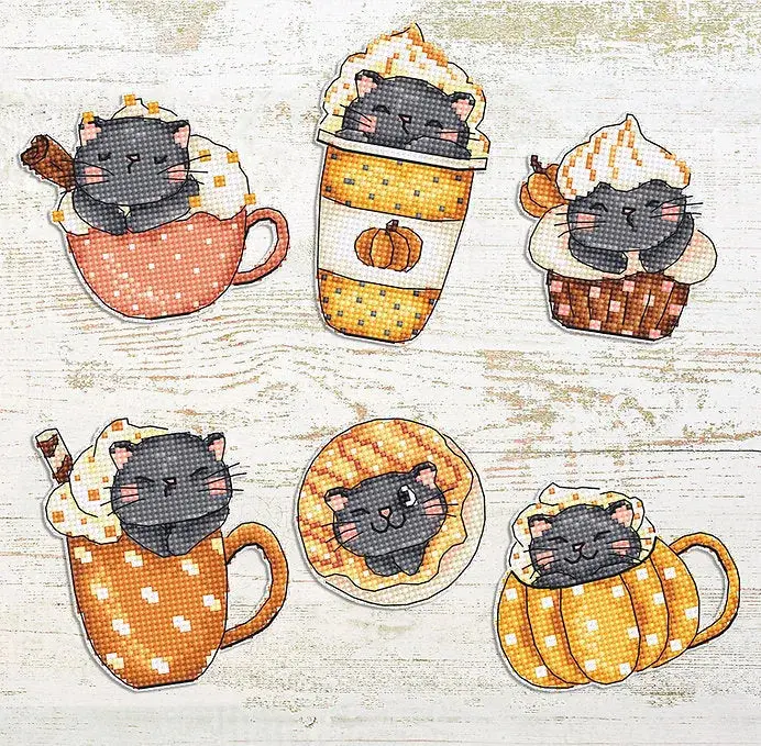 Pumpkin Cup Kitties Counted Cross Stitch Kit by Letistitch L8092