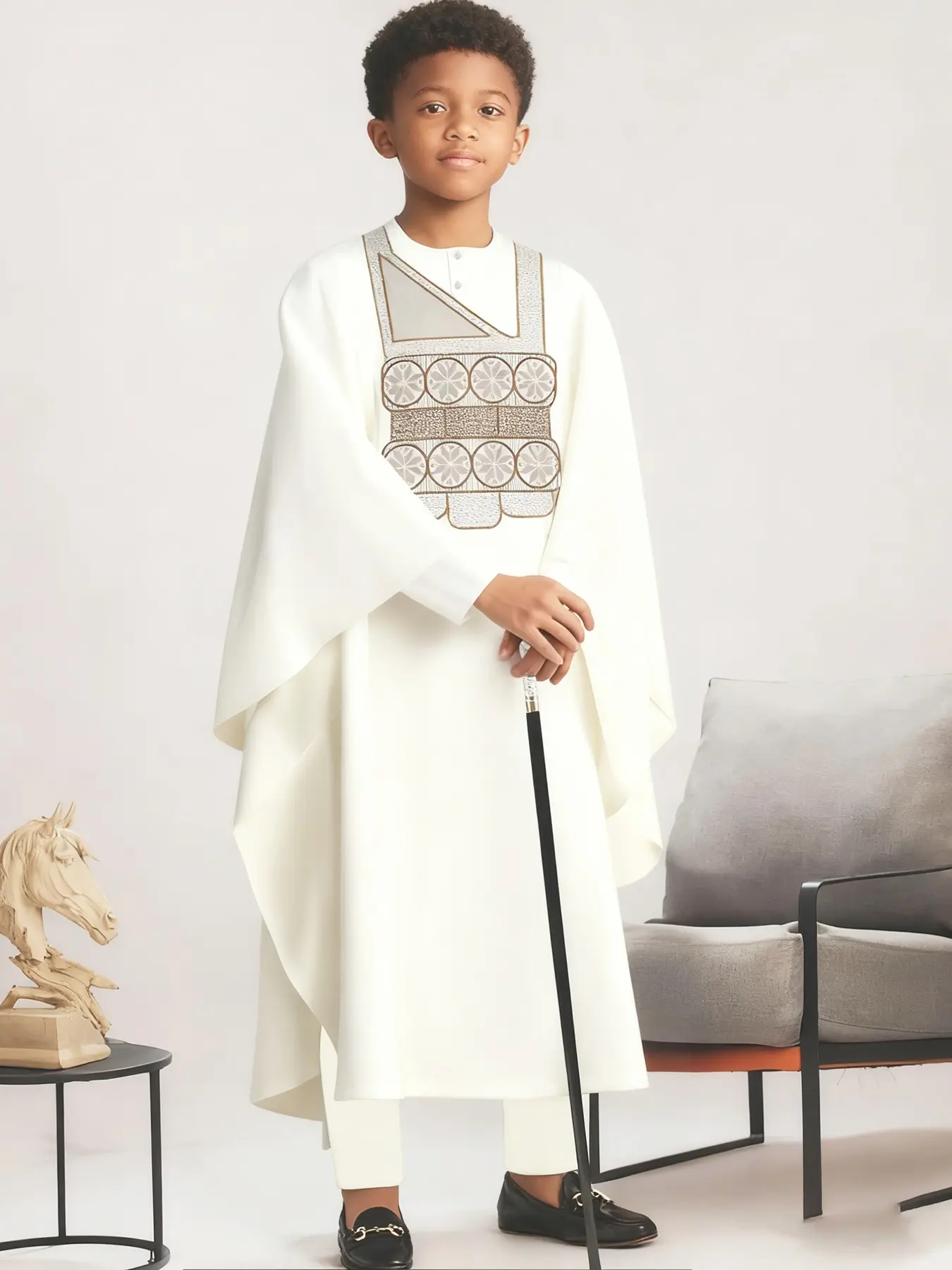 High-End African Boy Dress Set, Embroidered Cape Robe Three-Piece Suit, Luxurious Casual Wear, Matching Outfit Set, Embroidery Jacquard Quality