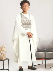 High-End African Boy Dress Set, Embroidered Cape Robe Three-Piece Suit, Luxurious Casual Wear, Embroidery Jacquard Quality