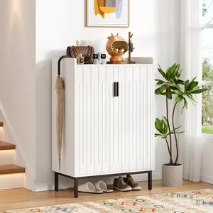 5-Tier Shoe Cabinet with Adjustable Shelves, Modern Wooden Shoe Organizer with Doors, Shoe Storage Cabinet for Entryway, Hallway,Bedroom, Living Room,Closet, White