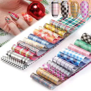 20 Pcs Grid Nail Foil Transfer Stickers, Kalolary Holographic Line Foil Full Nail Wrap Stickers, Suitable for DIY Nail Art
