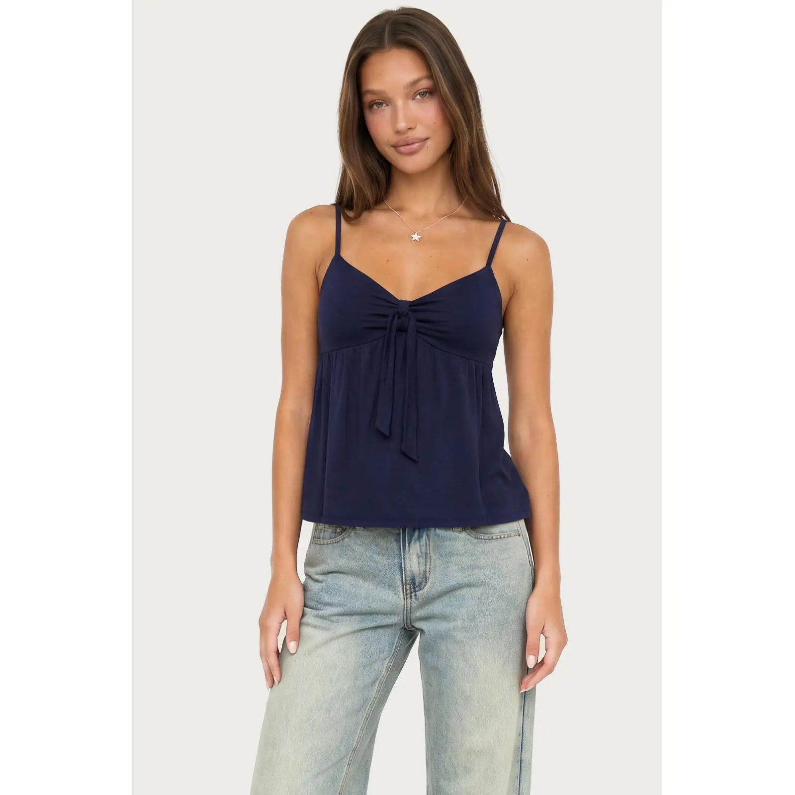 Michey Tie Front Babydoll Tank Top