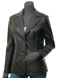 Womens Leather Blazer Jacket  Black Coat