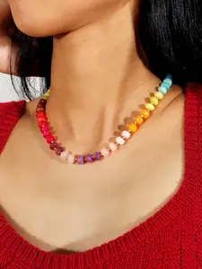 Natural Stone Beaded Necklace Bohemian Style Handmade Jewelry for Women, Summer Beach Vacation Accessory, Elegant Ladies' Pendant, Daily Wear Necklace