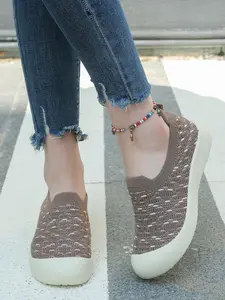 2026 New Hollow Out Knit Slip-On Women's Shoes, Casual Flat Footwear, Soft Sole Lightweight Breathable Mesh Mules, Comfortable Commuter Walking Shoes