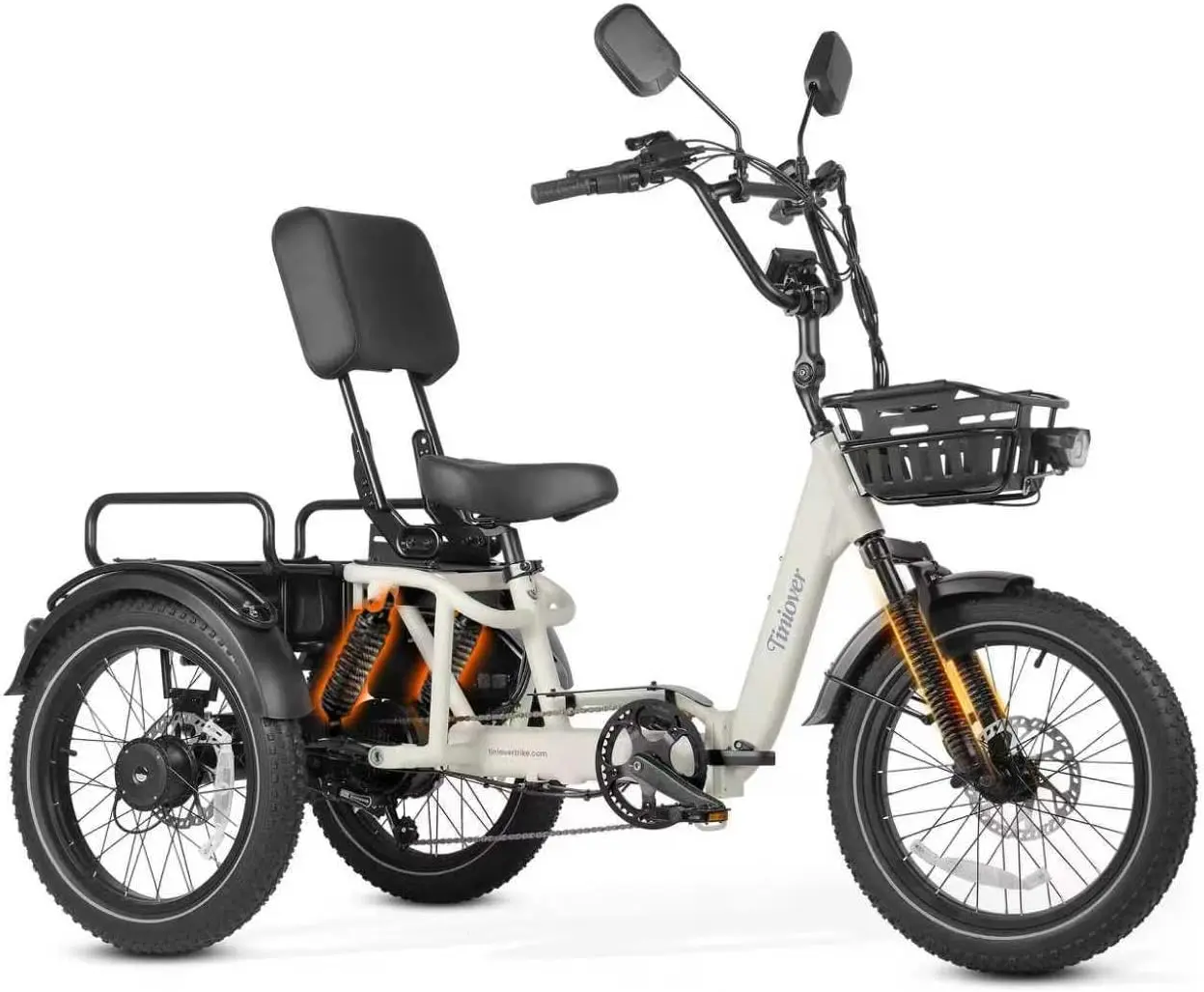 Full Suspension Folding Electric Tricycle for Adults, Aluminum Alloy, Torque Sensor, 20MPH 100Miles 20×3 inch Fat Tire Electric Trike, 1200W 48V 20AH 3 Wheel Electric Bike, Reverse, Parking, UL