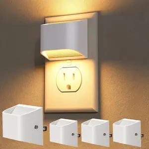 Plug in Night Light, Auto Brightness Sensor Night Light, 3000K Warm White, Ultra-Slim Wall Light for Hallway Bathroom Bedroom Stairs, White, 4 Pack