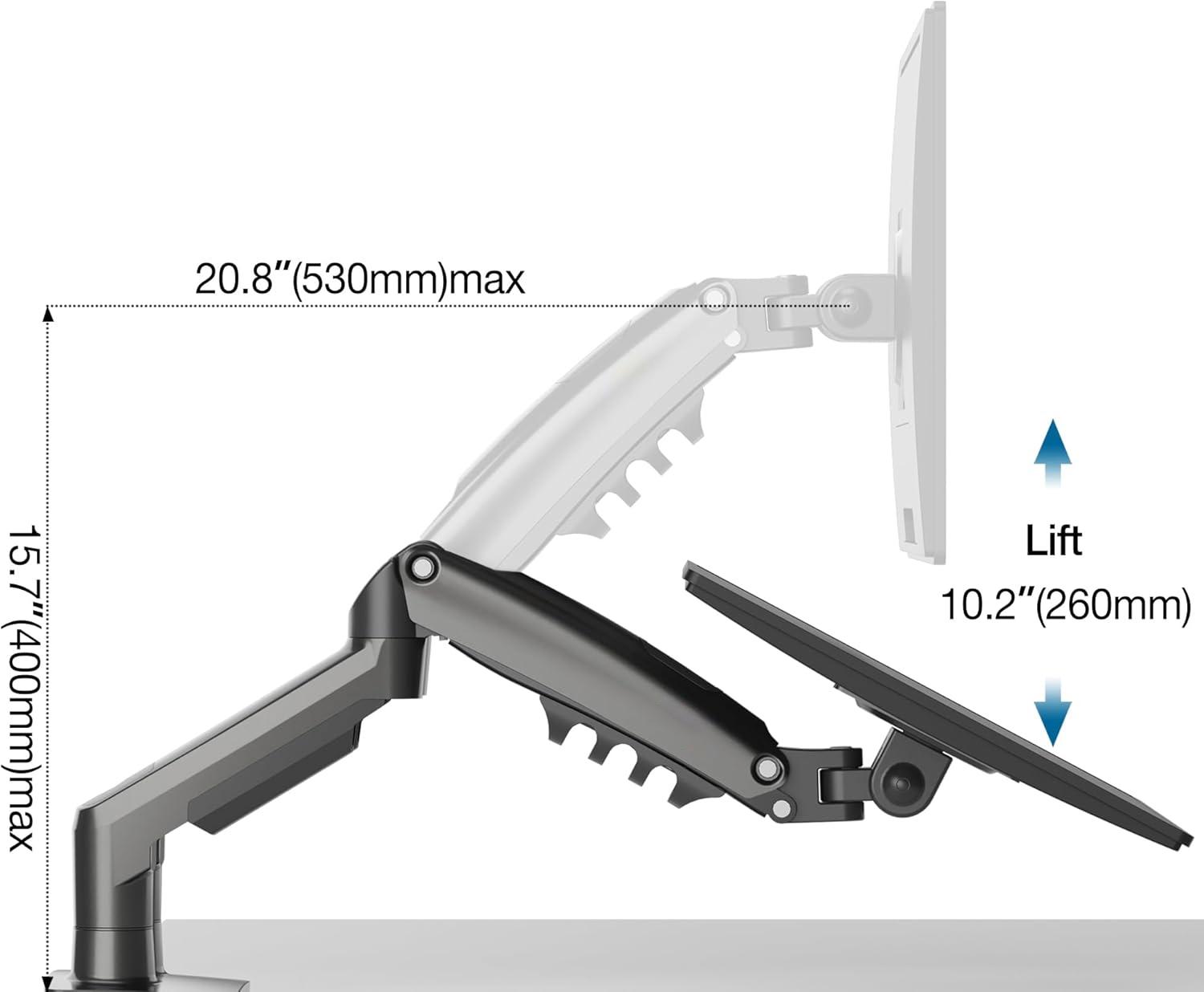 New Dual Monitor Arm, Full Motion Swivel Desk Mount for 17"-27" Screens, Gas Spring Adjustable, 4.4-19.8 lbs Load per Arm