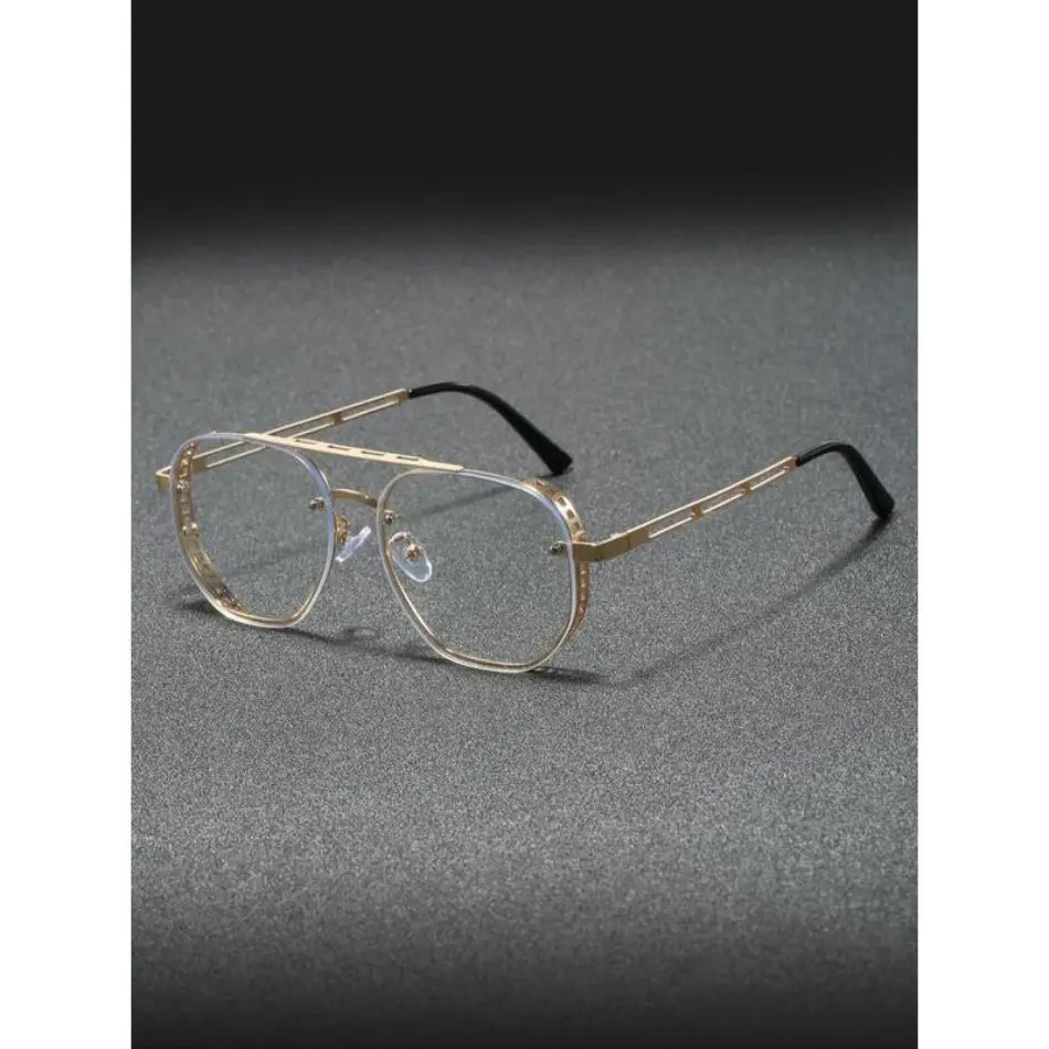 Men's Eyeglasses Frames, Classic Square Metal Design with Tortoiseshell Accent Top Bar, Business Office Fashion Eyewear, Fashion Eyeglasses, Top Bar Accent, Office Use, Full Rim, Tortoise-Accent