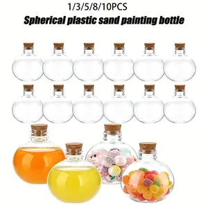 1/3/5/8/10pcs Spherical Plastic Sand Painting Bottle, Spherical Transparent Plastic Potion Bottle, Christmas Cocktail Decoration Ball, Spherical Plastic Potion Bottle With Cork, Transparent Sand Painting Container With 5 Mini Funnels