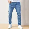 New Men's Stylish Holes Skinny Jeans Trousers Slim Stretch Denim Pants Machine Washable Streetwear Male Fashion Summerwins