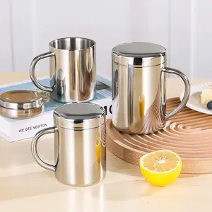 Stainless Steel Coffee Mug with Lid & Handle, 1 Count Double Wall Insulated Coffee Cup, Travel Coffee Mug, Shatterproof Tea Cup, Camping Mug, Heavy Mug