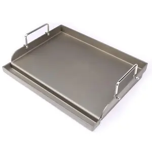 SearCook 17" x 13" Metal Griddle for Gas & Charcoal Grills – Universal Flat Top Griddle with Grease Groove/Reinforced Ridges/High Sidewalls, Perfect for Healthy Cooking,Parties & Camping