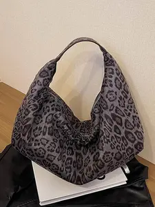Women's Elegant Leopard Print Hobo Bag, Fashionable Large Capacity Shoulder Bag for Work & Daily Used, Casual Trendy Versatile High-quality Daily Commuting Bag