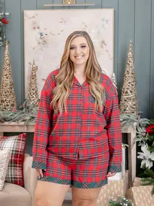 Plaid Contrast Christmas Pajama Set | S-XL