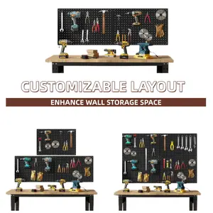 108-Piece Black Particleboard Wall Organizer Kit, Hardware Tool Wall Pegboard, Universal Perforated Board, Stainless Steel, Automotive Repair Wall Storage, Busy Board