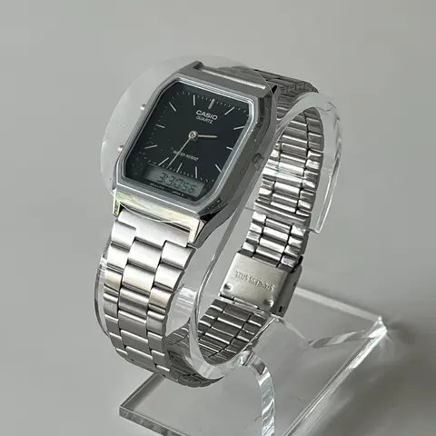 Casio Unisex Vintage Analog-Digital Watch AQ230A Classic Design Black Stainless Steel Bracelet