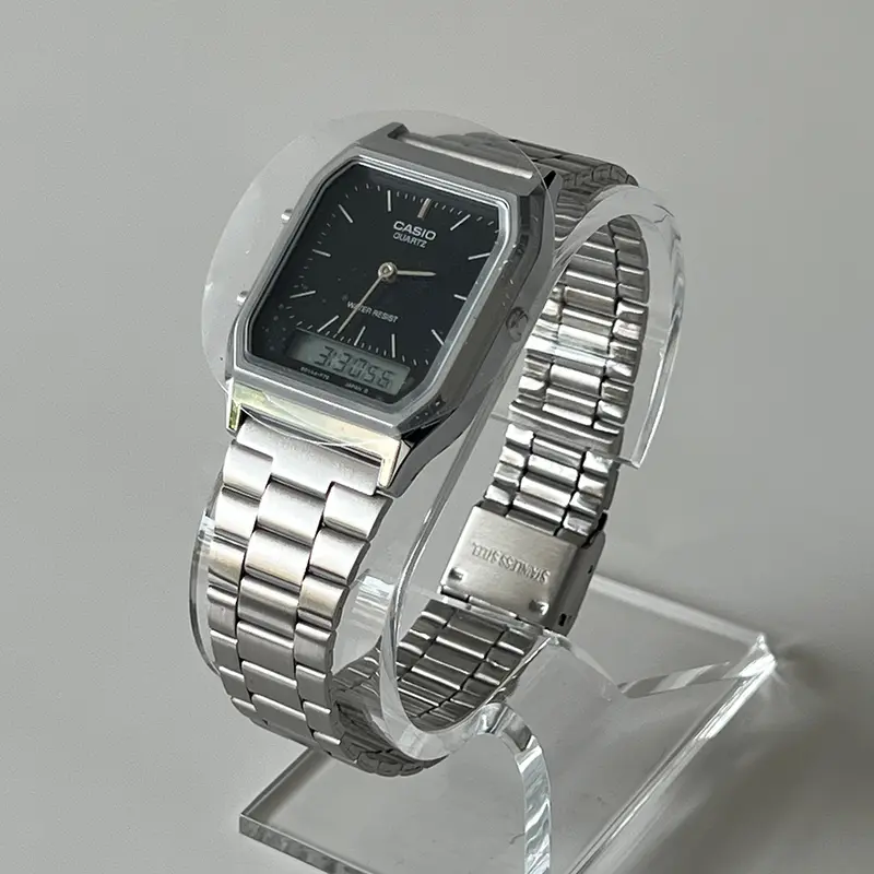 Casio Unisex Vintage Analog-Digital Watch AQ230A Classic Design Black Stainless Steel Bracelet