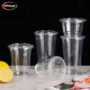 Unicup [100 Sets 32oz] Clear Plastic Cups with lids Disposable Gift Christmas